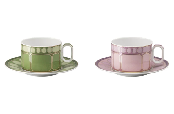 Набор чашек чайных с блюдцами Rosenthal Swarovski Сигнум 260 мл, 2 шт, фарфор, зеленый, розовый