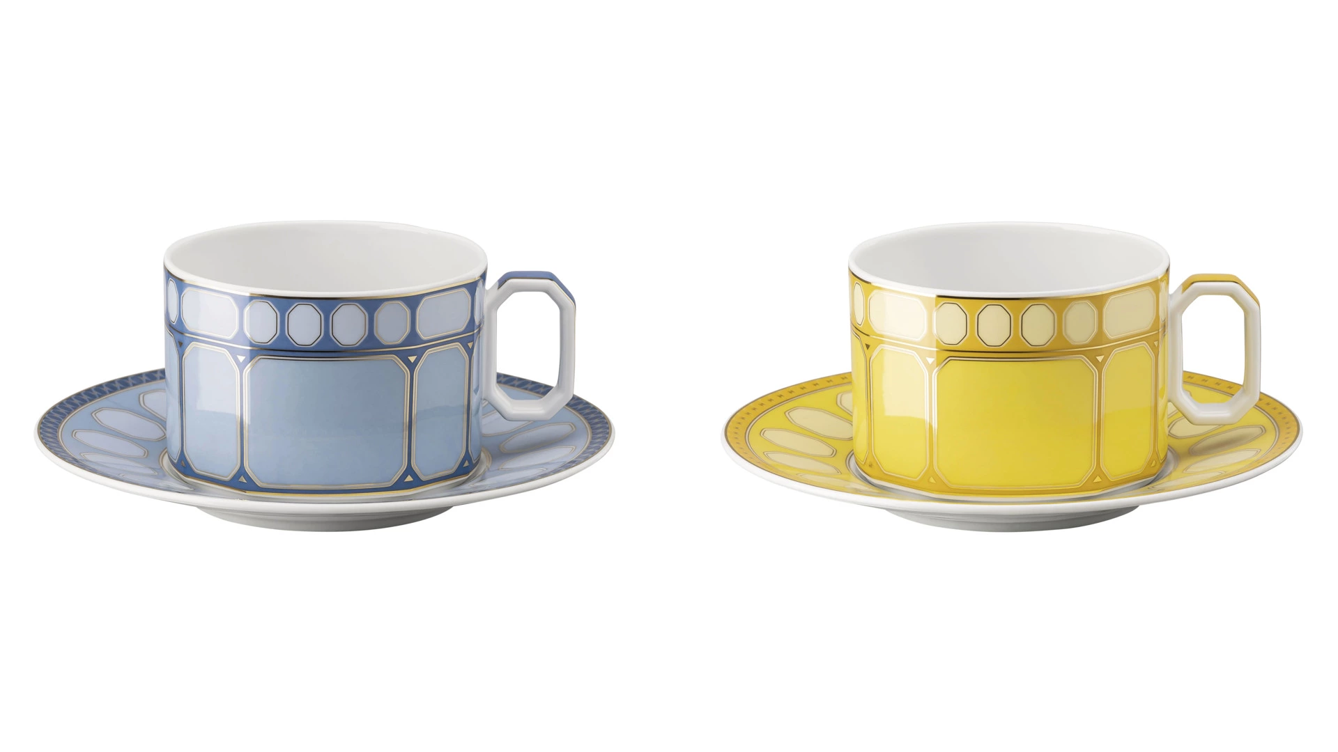 Набор чашек чайных с блюдцами Rosenthal Swarovski Сигнум 260 мл, 2 шт, фарфор, голубой, желтый