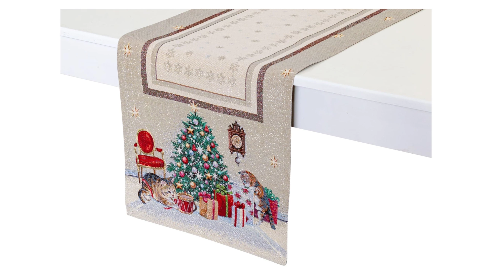 Дорожка для стола Mix&Match Home Котята у камина 40х100 см, гобелен, бежевый