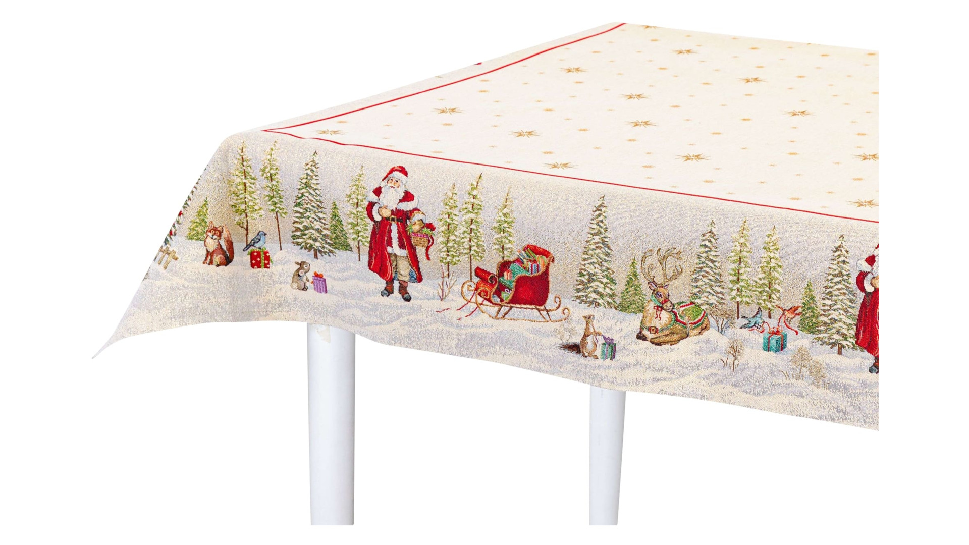 Скатерть прямоугольная Mix&Match Home Дед Мороз в волшебном лесу 140х180 см, гобелен, бежевый