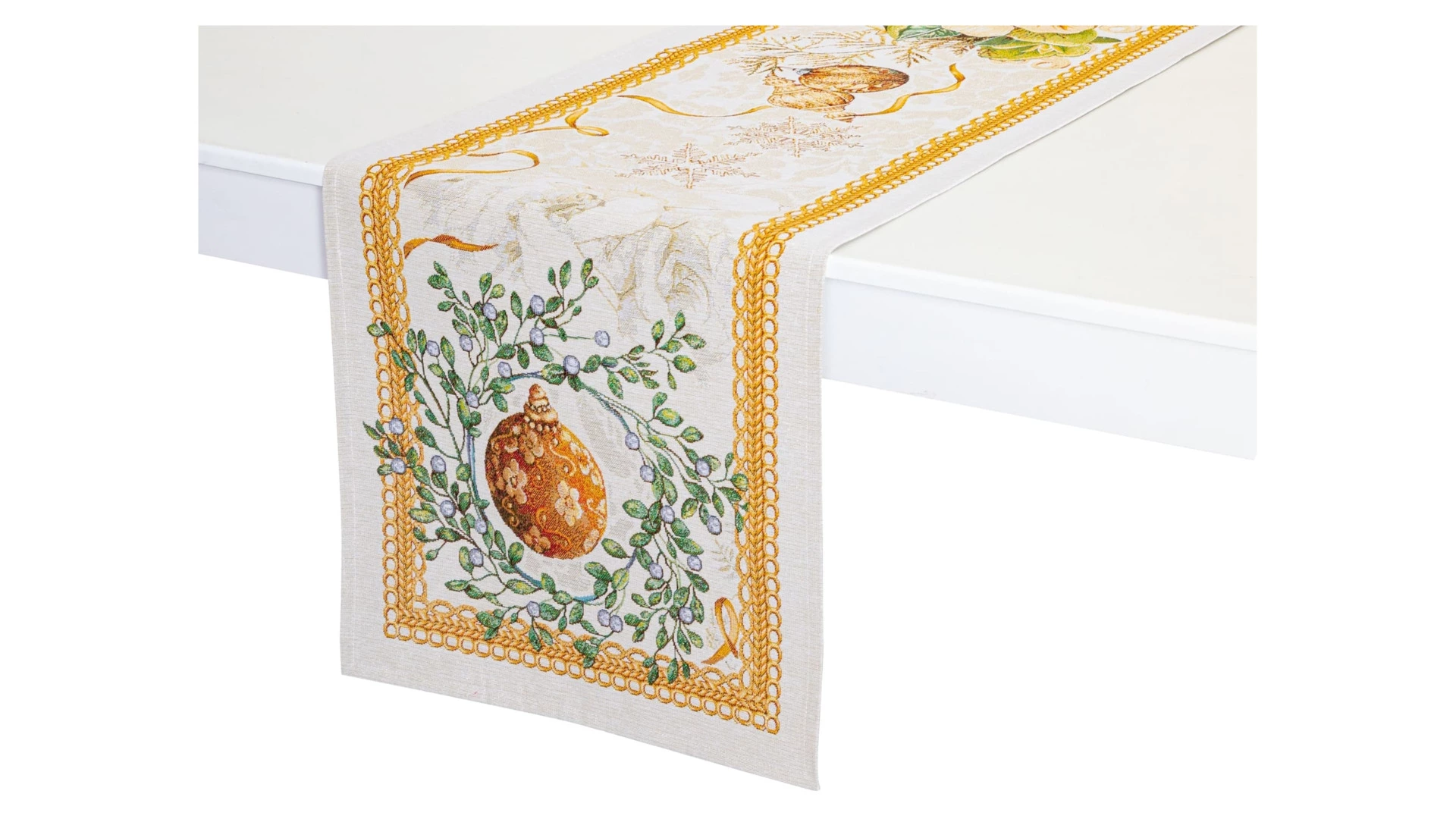 Дорожка для стола Mix&Match Home Золотые шары и свеча 44х140 см, гобелен, бежевый