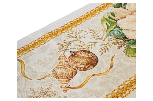 Дорожка для стола Mix&Match Home Золотые шары и свеча 44х140 см, гобелен, бежевый