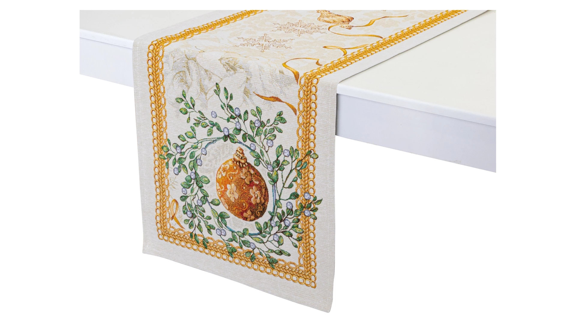 Дорожка для стола Mix&Match Home Золотые шары и свеча 45х180 см, гобелен, бежевый