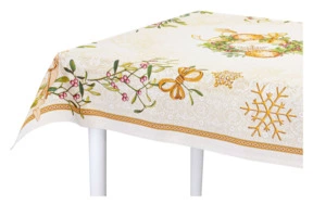 Скатерть прямоугольная Mix&Match Home Золотые шары и ягоды 140х230 см, гобелен, бежевый