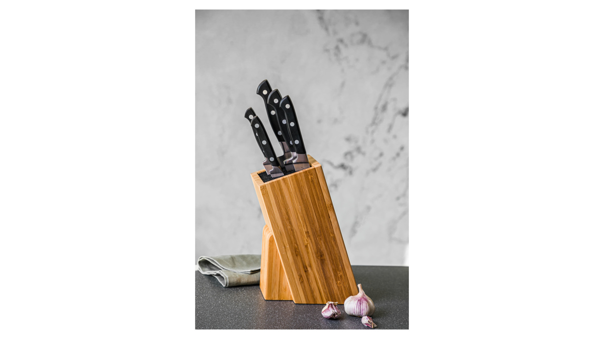 Набор из 5 ножей Tarrerias-Bonjean Georges в деревянном блоке, черная ручка