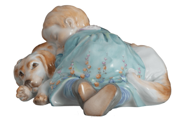 Фигурка Meissen Ребенок с собакой 5х11 см, фарфор
