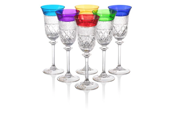 Набор фужеров для шампанского Cristal de Paris Новый Король Георг, 6 шт, хрусталь, 6 цветов