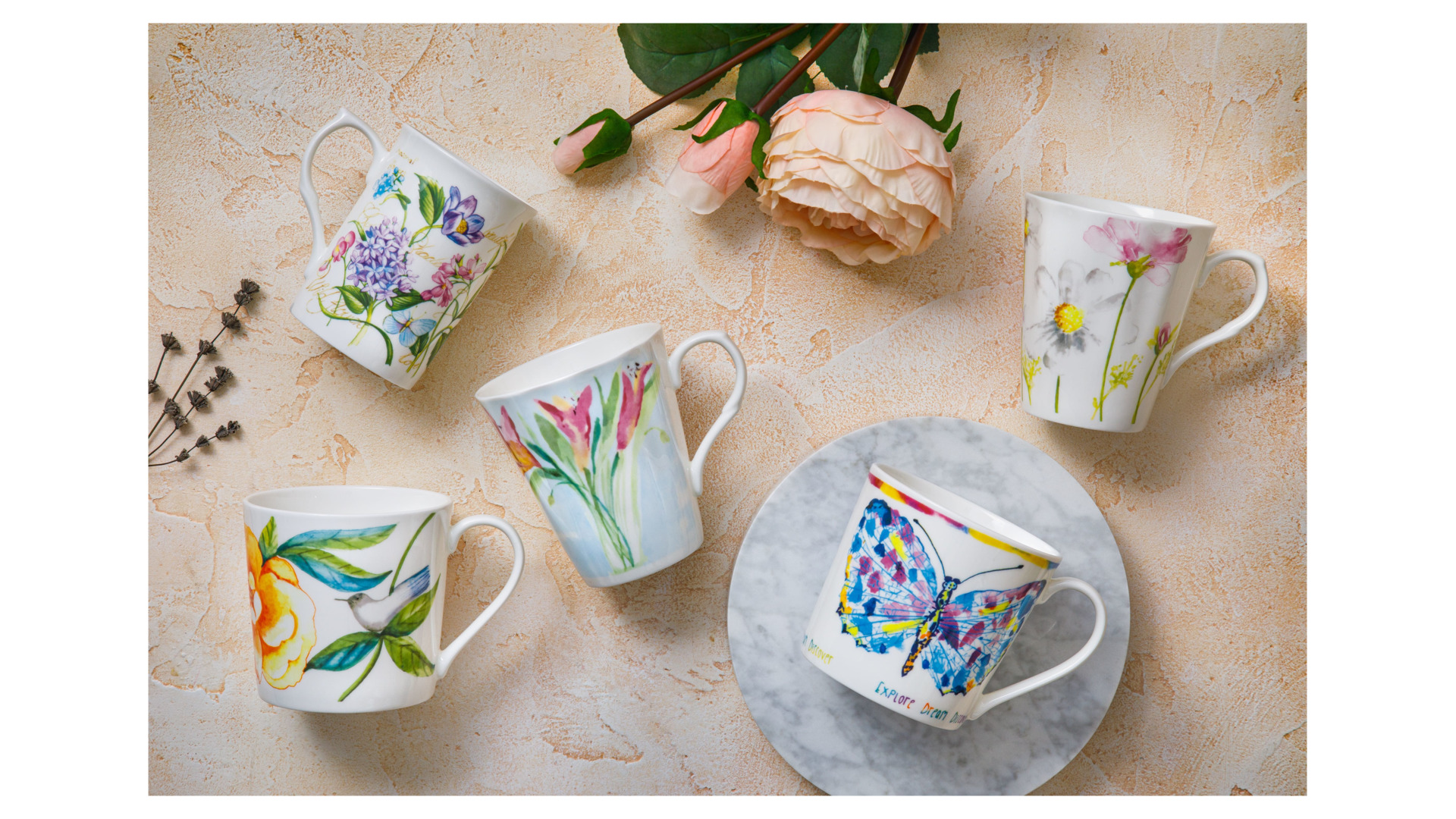Кружка Just Mugs Buxton Аннабель Сирень 325 мл, фарфор костяной