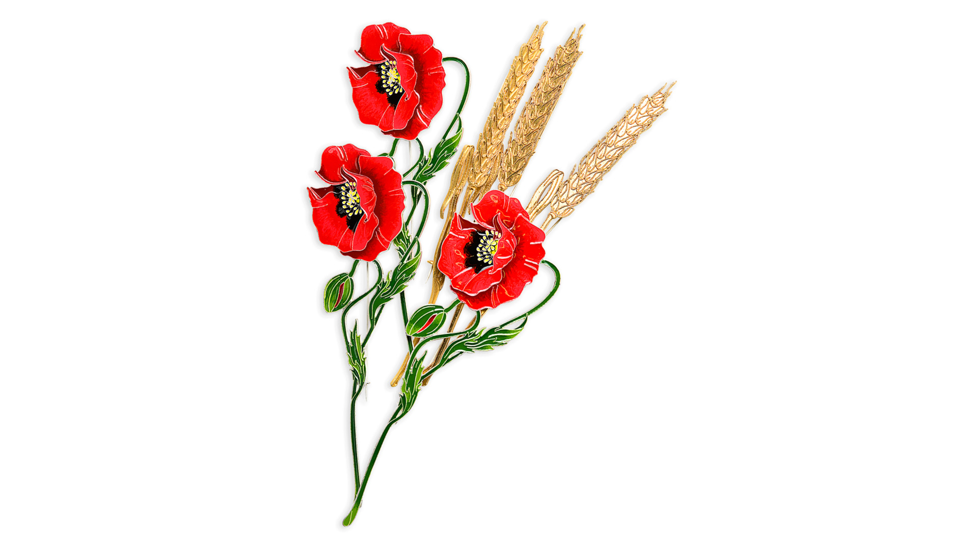 Брошь Русские самоцветы Пшеница 17 г, серебро 925