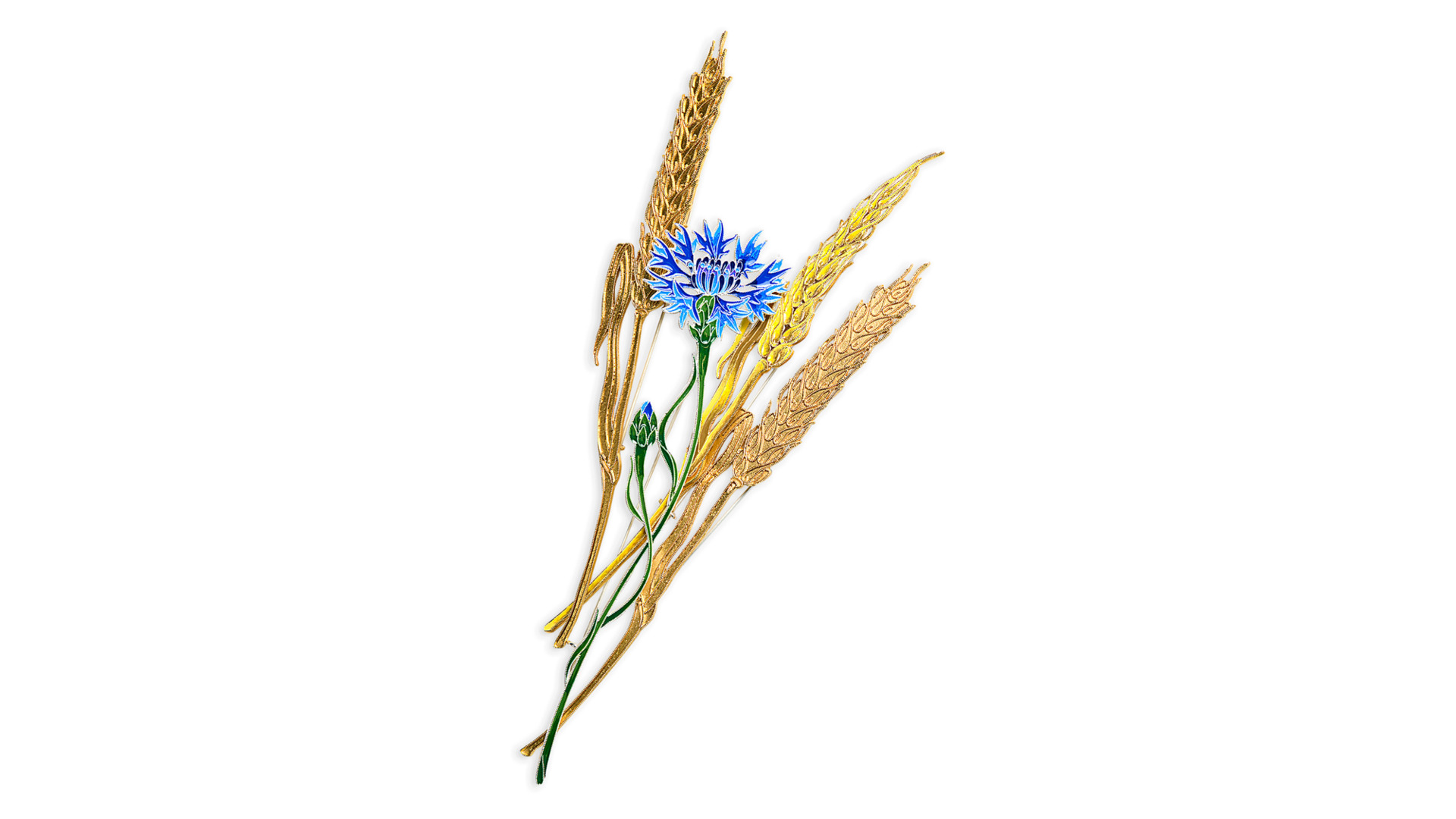 Брошь Русские самоцветы Пшеница 19,42 г, серебро 925