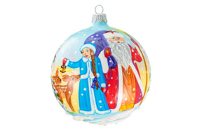 Игрушка елочная шар Bartosh Дед мороз Снегурочка 10 см, стекло, п/к