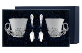Набор чайный в футляре АргентА серебро 925 и Фарфор Лебедь 261,31 г, 4 предмета, серебро 925