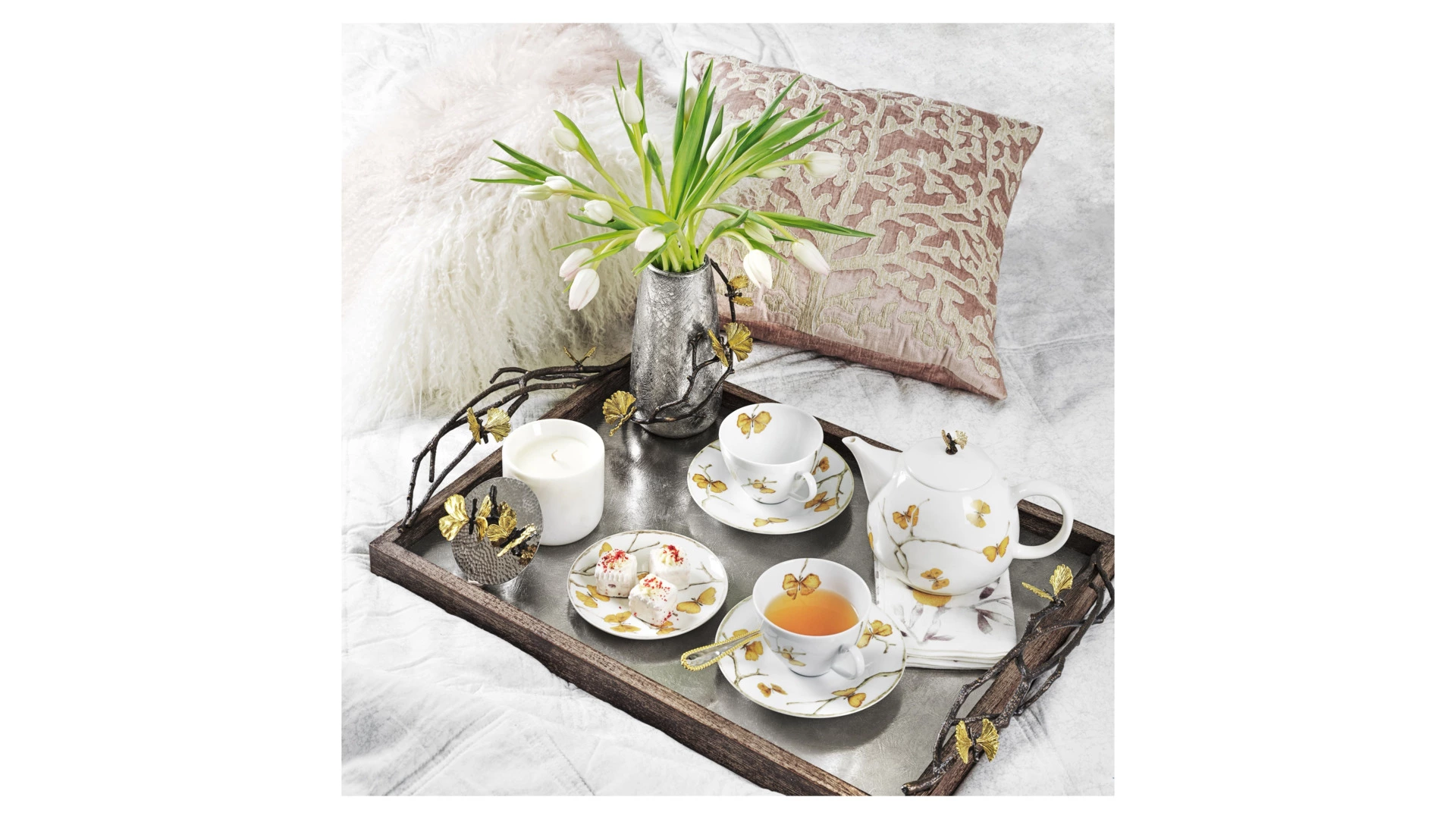 Ваза Michael Aram Бабочки Гинкго 15х14х20 см 1,3 л, сталь нержавеющая