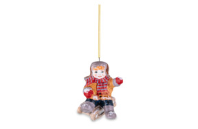 Игрушка елочная Ярославская майолика Мальчик на санках 9 см, керамика