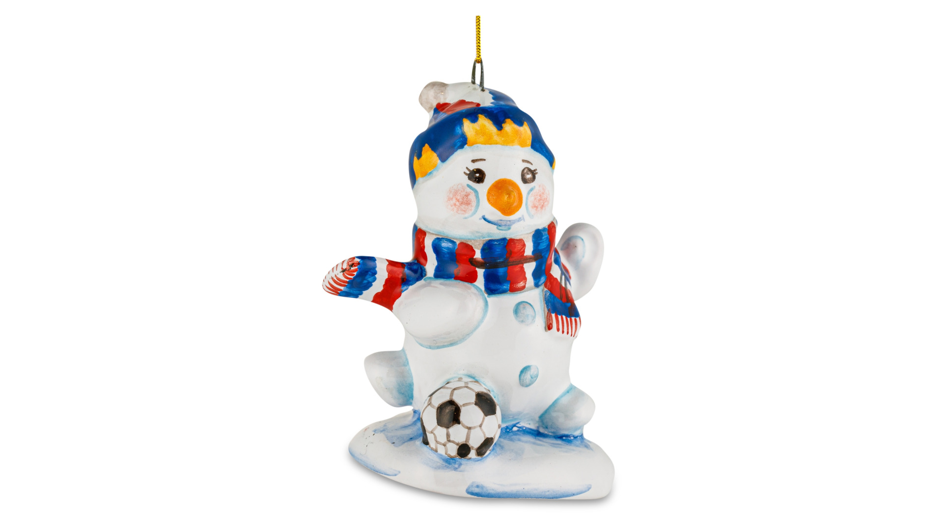 Игрушка елочная Ярославская майолика Снеговик-футболист 8 см, керамика