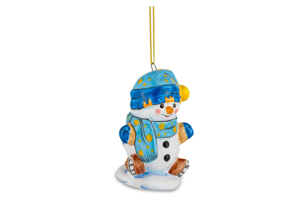Игрушка елочная Ярославская майолика Снеговик на коньках 8 см, керамика