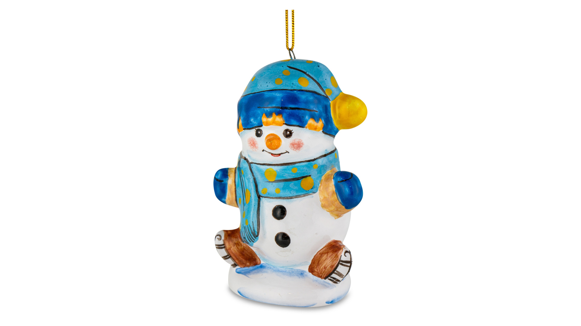 Игрушка елочная Ярославская майолика Снеговик на коньках 8 см, керамика