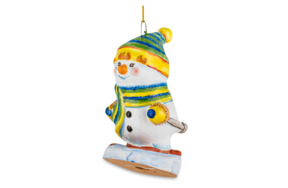 Игрушка елочная Ярославская майолика Снеговик-лыжник 9 см, керамика
