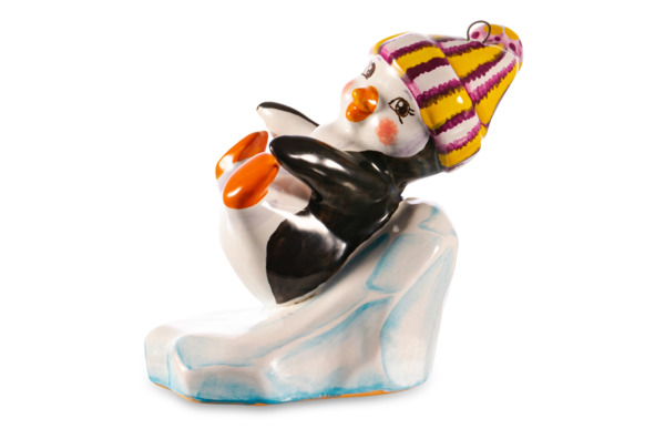 Игрушка елочная Ярославская майолика Пингвиненок на льдинке на спинке 8 см, керамика