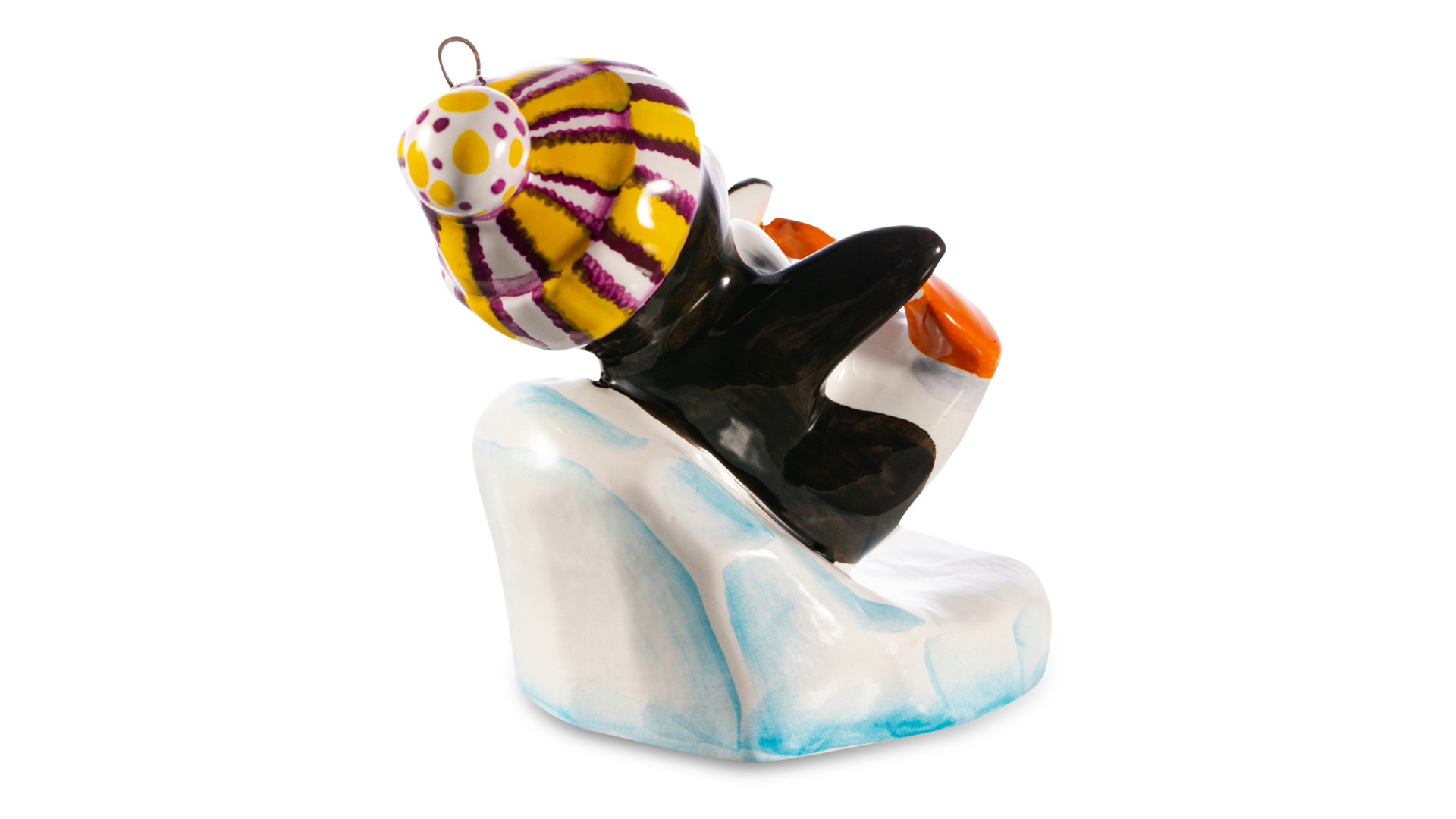 Игрушка елочная Ярославская майолика Пингвиненок на льдинке на спинке 8 см, керамика