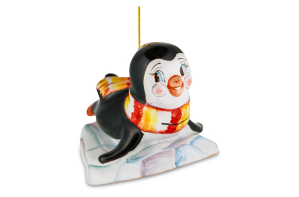 Игрушка елочная Ярославская майолика Пингвиненок на льдинке на животике 7 см, керамика