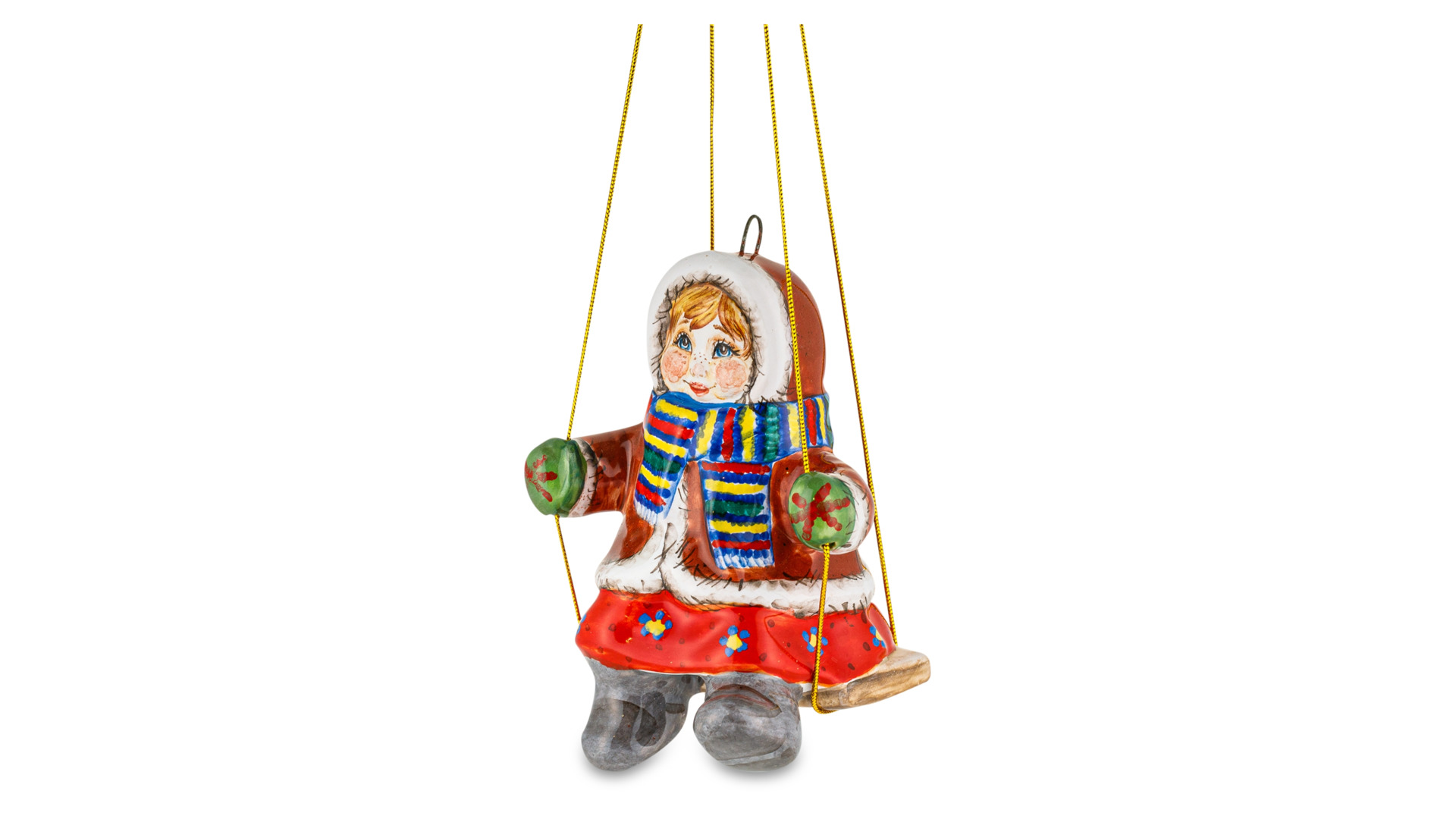 Игрушка елочная Ярославская майолика Девочка на качели 9 см, керамика