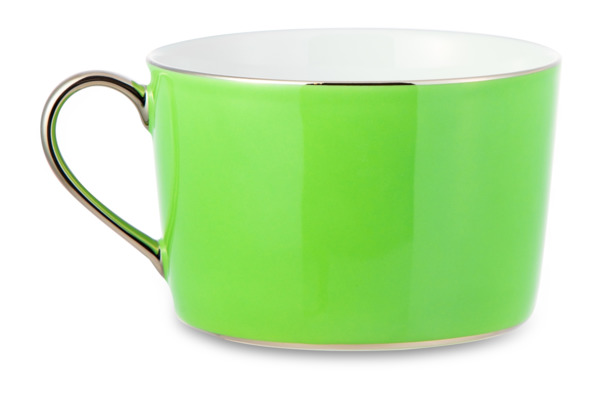Чашка чайная с блюдцем Legle Под солнцем 250 мл, фарфор, светло-зеленая, платиновый кант