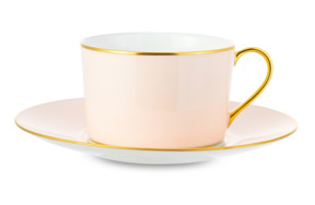 Чашка чайная с блюдцем Legle Под солнцем 250 мл, фарфор, бледно-розовая, матовый золотой кант, п/к