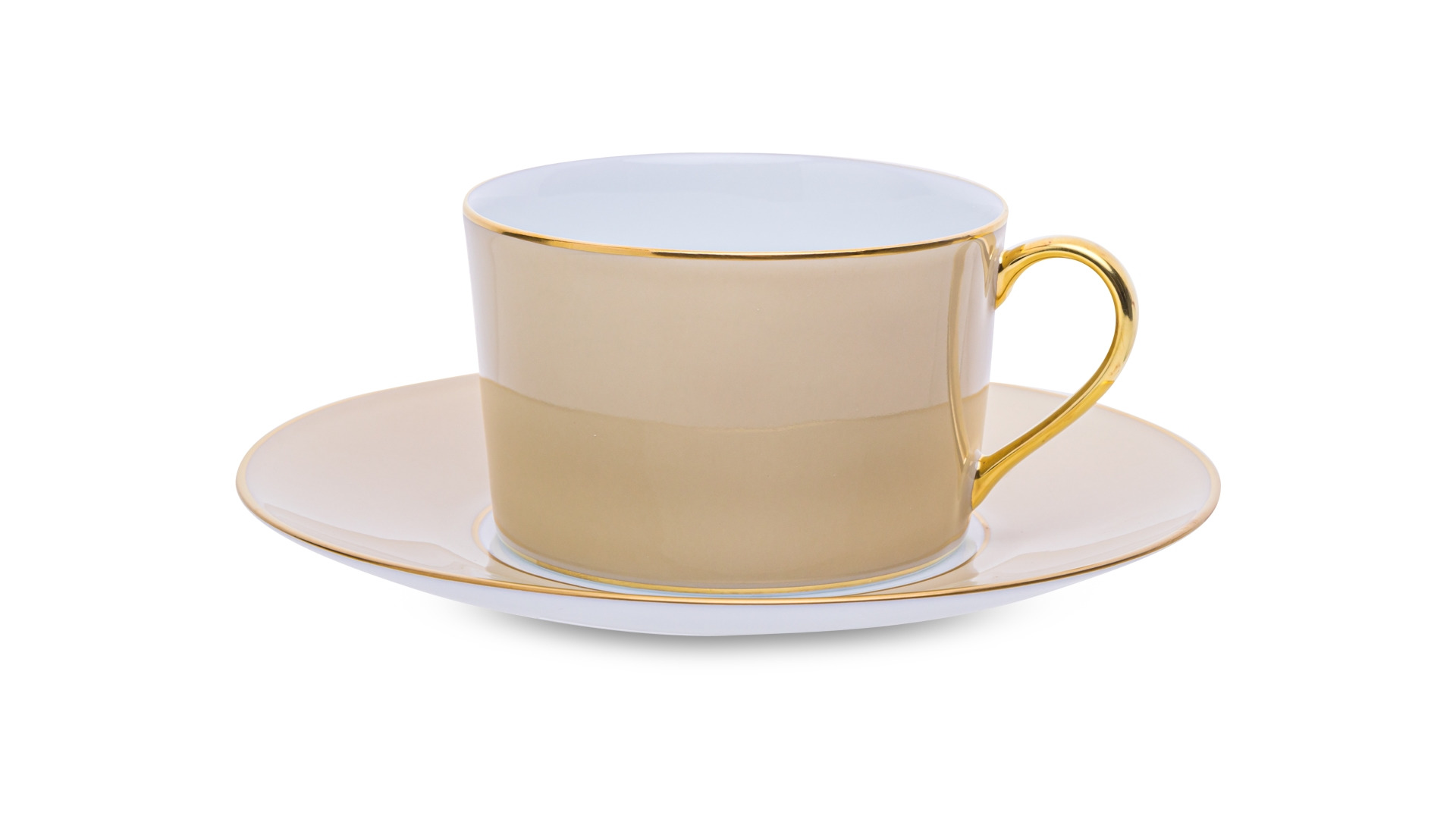 Чашка чайная с блюдцем Legle Под солнцем 250 мл, фарфор, бежевая, матовый золотой кант