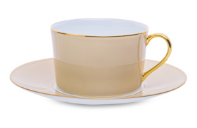 Чашка чайная с блюдцем Legle Под солнцем 250 мл, фарфор, бежевая, матовый золотой кант, п/к
