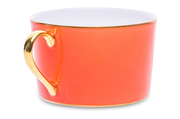 Чашка чайная с блюдцем Legle Под солнцем 250 мл, фарфор, коралловая, матовый золотой кант
