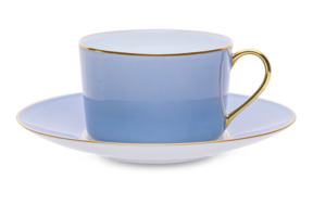 Чашка чайная с блюдцем Legle Под солнцем 250 мл, фарфор, светло-голубой, матовый золотой кант, п/к