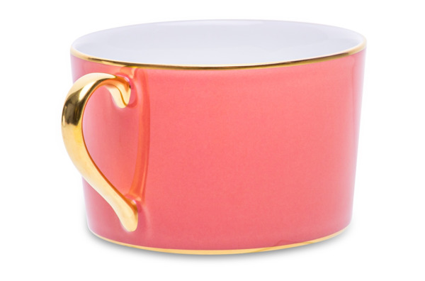 Чашка чайная с блюдцем Legle Под солнцем 250 мл, фарфор, розовая, матовый золотой кант