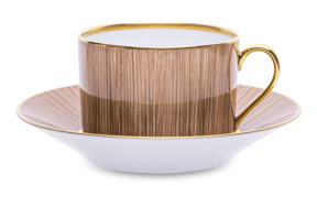 Чашка чайная с блюдцем Legle Карбон 250 мл, фарфор, темно-коричневая, матовый золотой кант, п/к