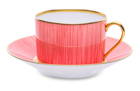 Чашка чайная с блюдцем Legle Карбон 250 мл, фарфор,красная, матовый золотой кант, п/к