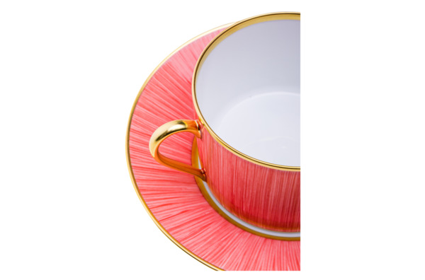 Чашка чайная с блюдцем Legle Карбон 250 мл, фарфор,красная, матовый золотой кант