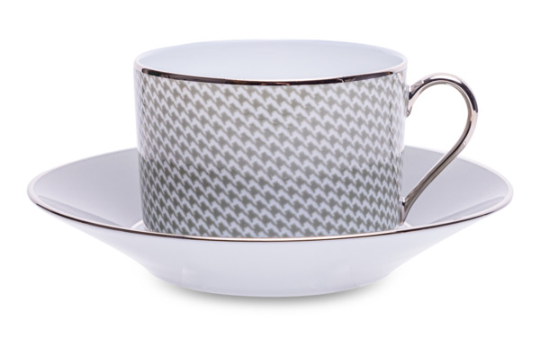 Чашка чайная с блюдцем Legle Гусиная лапка 250 мл, фарфор, серая