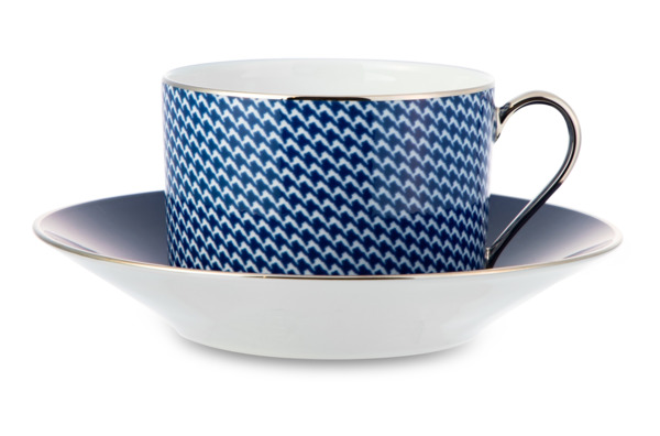 Чашка чайная с блюдцем Legle Гусиная лапка 250 мл, фарфор, темно-синяя