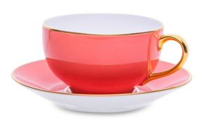 Чашка чайная с блюдцем Legle Под солнцем 280 мл, фарфор, розовая, золотой кант, п/к