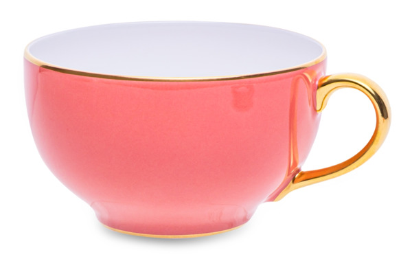 Чашка чайная с блюдцем Legle Под солнцем 280 мл, фарфор, розовая, золотой кант