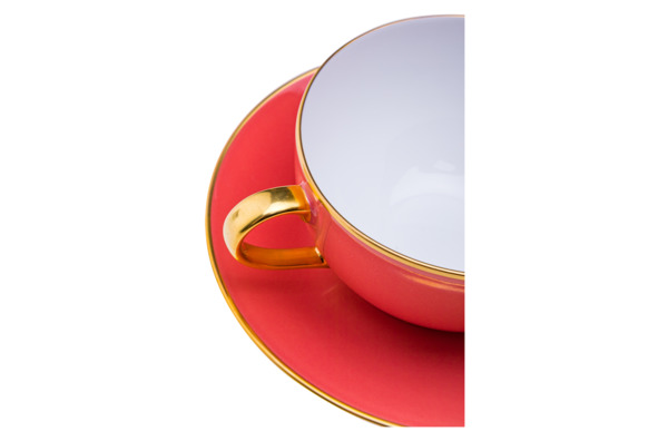 Чашка чайная с блюдцем Legle Под солнцем 280 мл, фарфор, розовая, золотой кант
