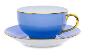 Чашка чайная с блюдцем Legle Под солнцем 280 мл, фарфор, голубая, золотой кант, п/к