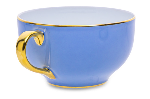 Чашка чайная с блюдцем Legle Под солнцем 280 мл, фарфор, голубая, золотой кант