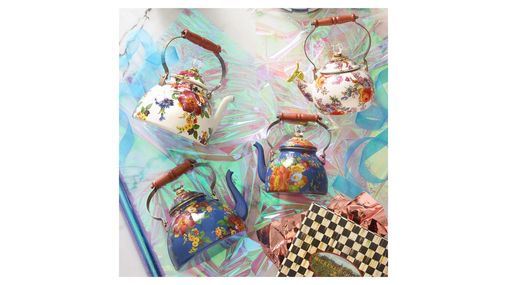 Чайник Mackenzie-Childs Flower Market 2 л, сталь нержавеющая, синий