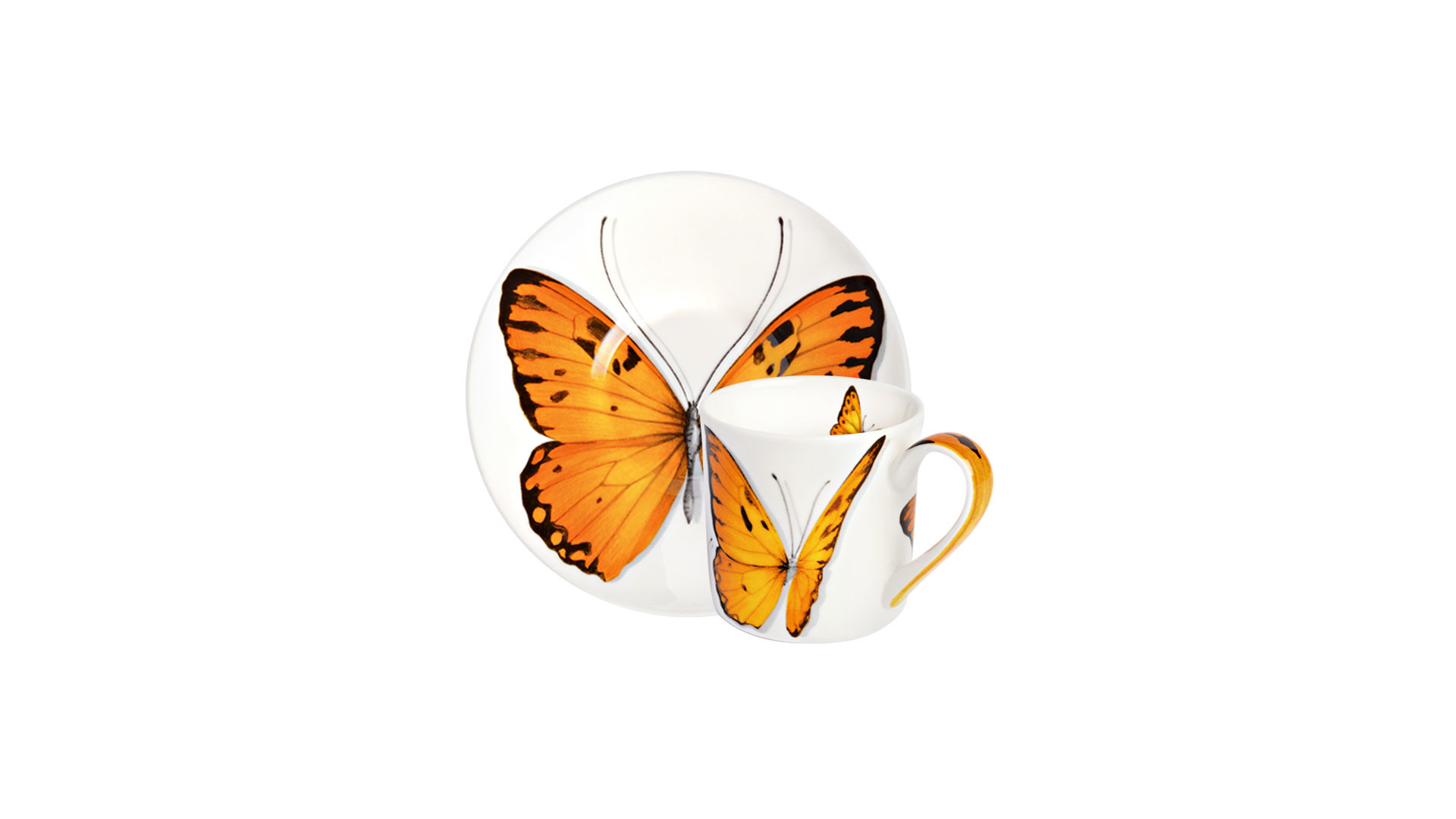 Чашка кофейная с блюдцем Taitu Свобода Бабочка 100 мл, фарфор костяной, оранжевый