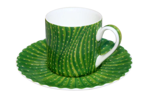 Чашка кофейная с блюдцем Taitu Кактусы 100 мл, фарфор костяной