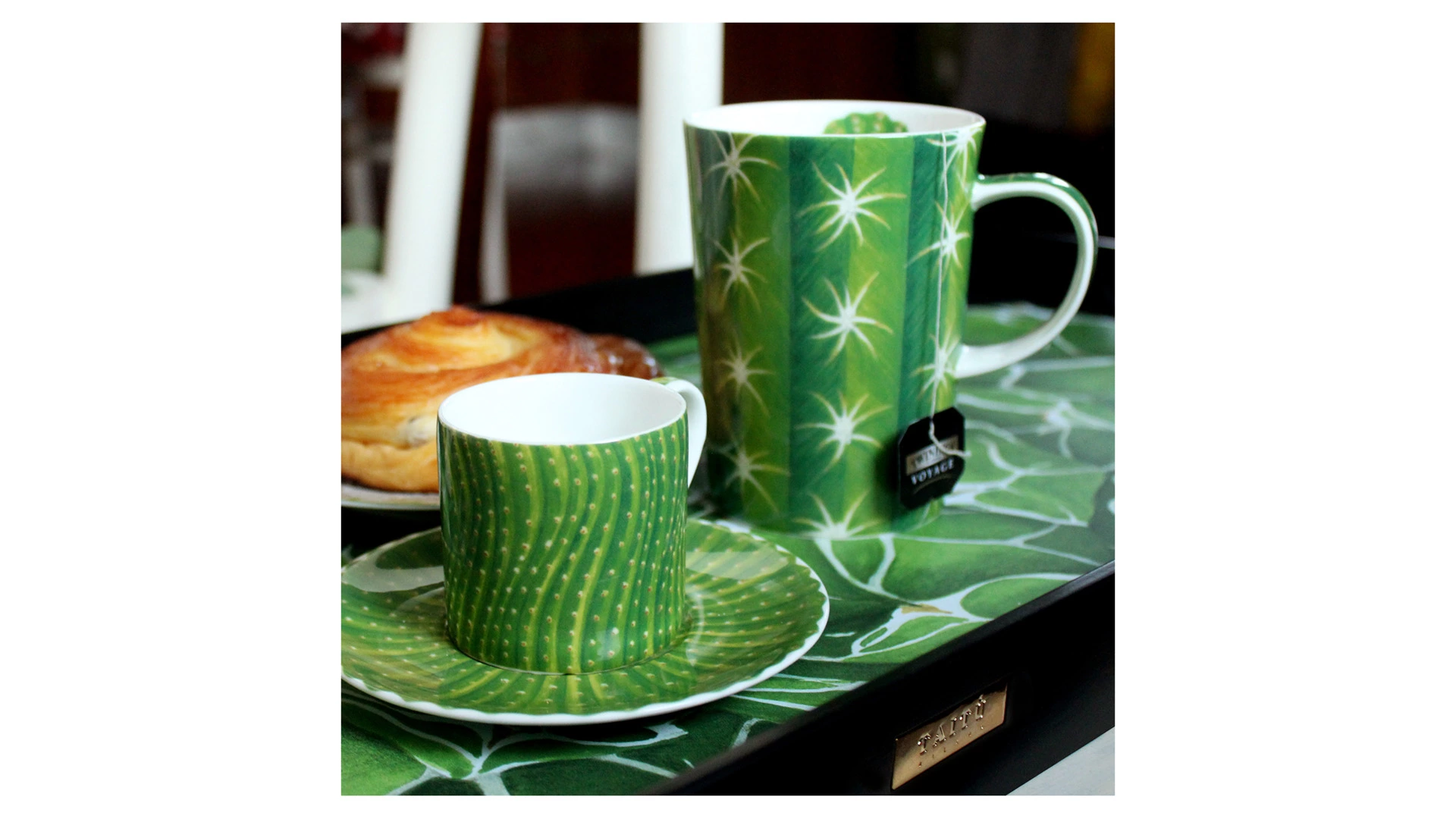 Чашка кофейная с блюдцем Taitu Кактусы 100 мл, фарфор костяной