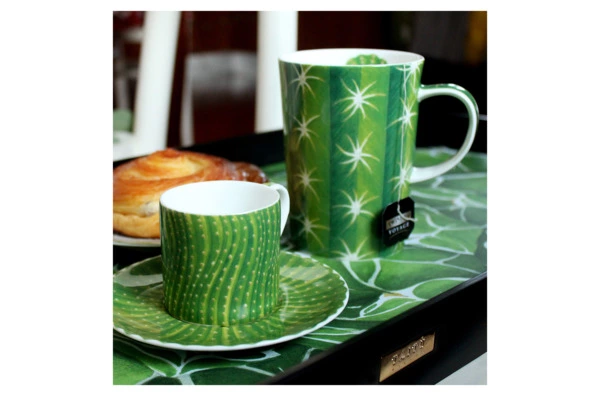 Чашка кофейная с блюдцем Taitu Кактусы 100 мл, фарфор костяной