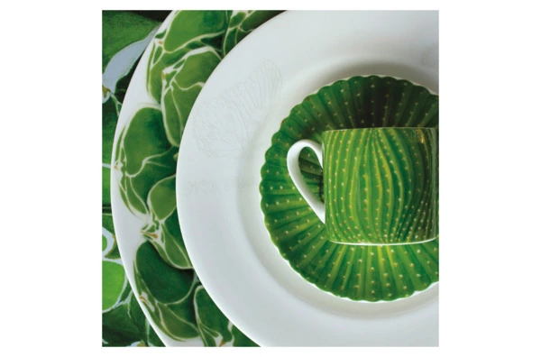 Чашка кофейная с блюдцем Taitu Кактусы 100 мл, фарфор костяной