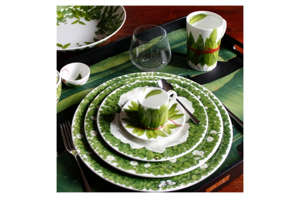 Чашка кофейная с блюдцем Taitu Лист с красной нитью 100 мл, фарфор костяной